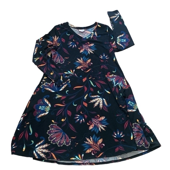 LuLaRoe Dresses & Skirts - Lularoe Emily Black Floral Paisley Long Sleeved Swing Dress with Pockets 2XL